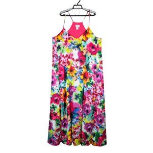 Womens Nicole Miller Multicolor Watercolor Floral Print Maxi Dress Size XL
